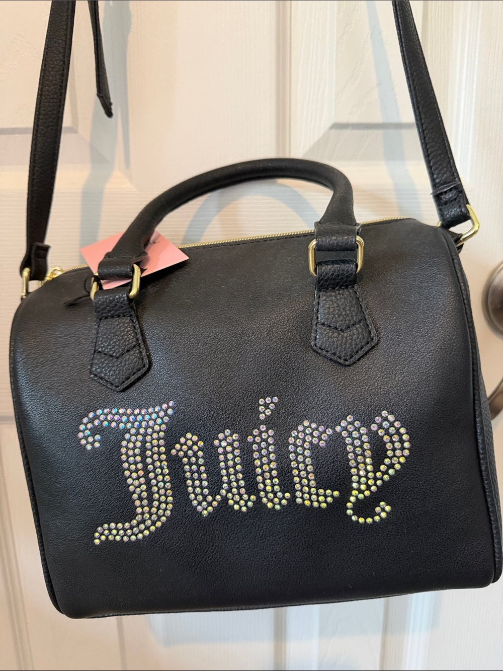 Juicy Couture Black Satchel with Iridescent Rhinestone Logo